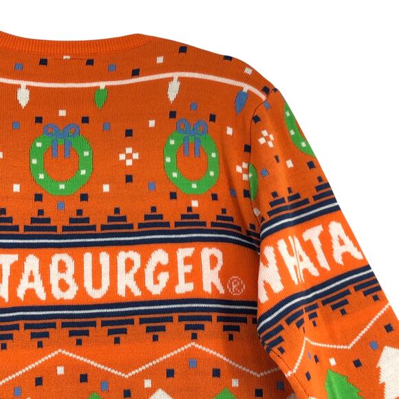 Whataburger Mens Size S Sweater Ugly Christmas Knit Lightweight Crewneck Orange - Picture 12 of 16